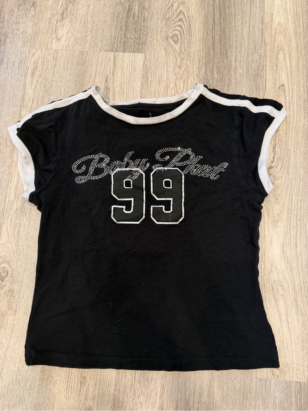 Baby Phat Black Rhinestone 99 Baby Tee Large Y2K McBling